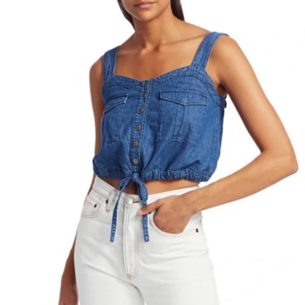 We the Free People Palm Desert Denim Crop Top Womens Small Western Boho